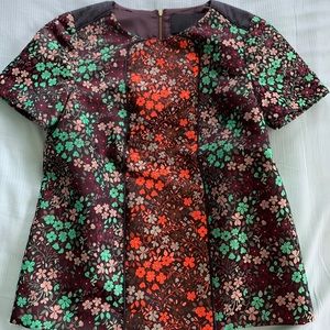 J Crew floral blouse top with zipper on back.